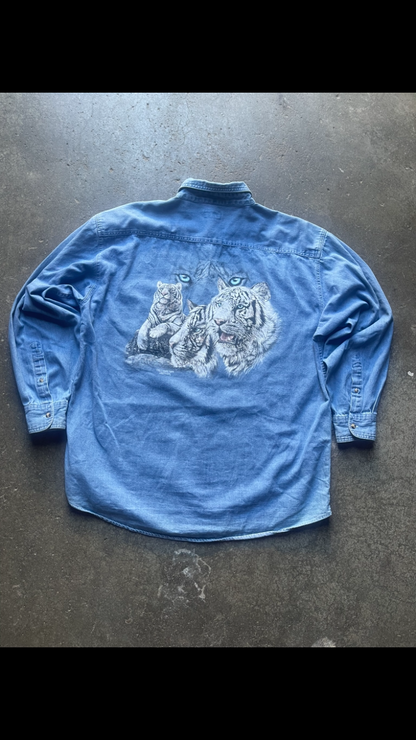 (M?) White Tiger Long Sleeve Button Up